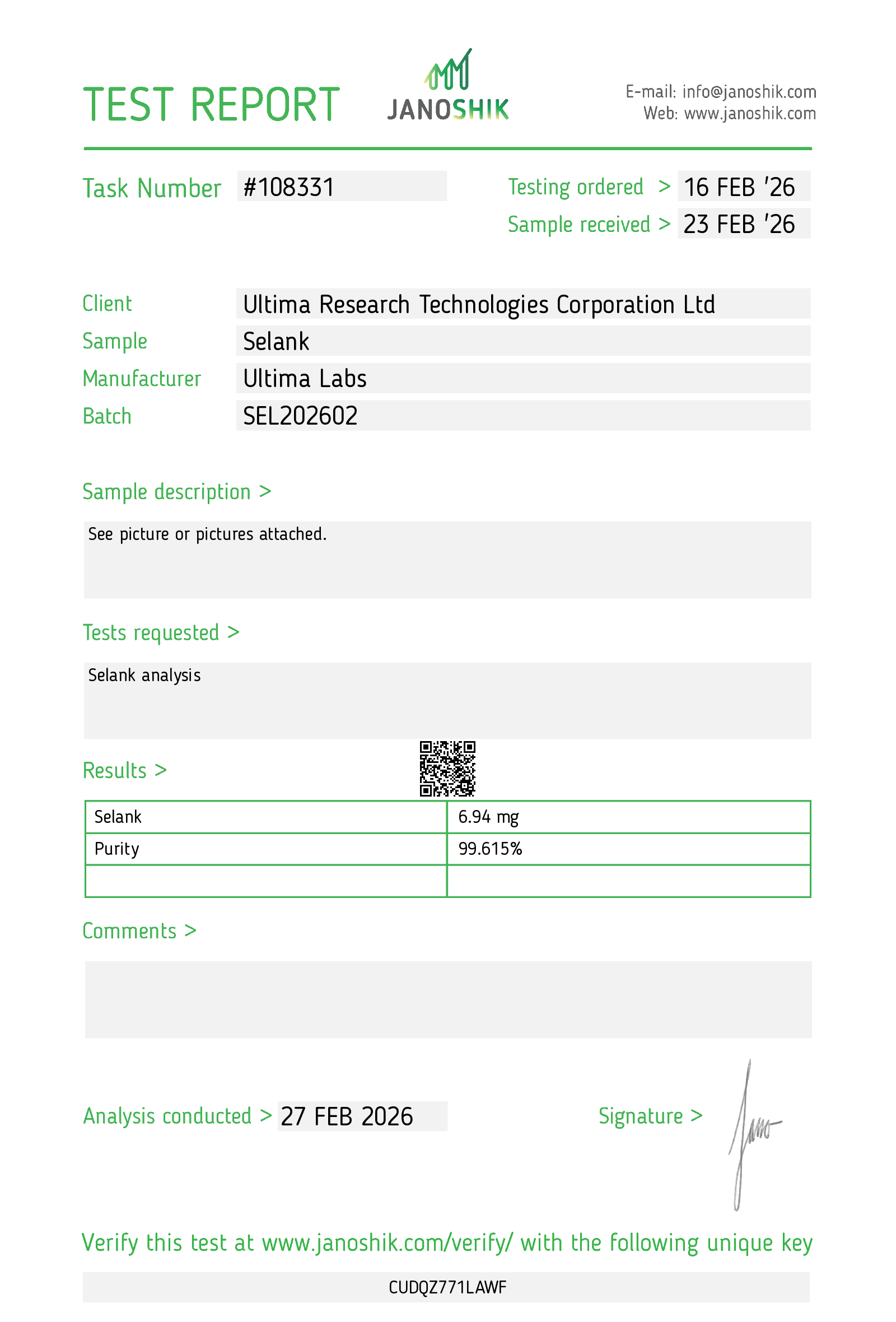 Certificate of Analysis - SELANK 5MG